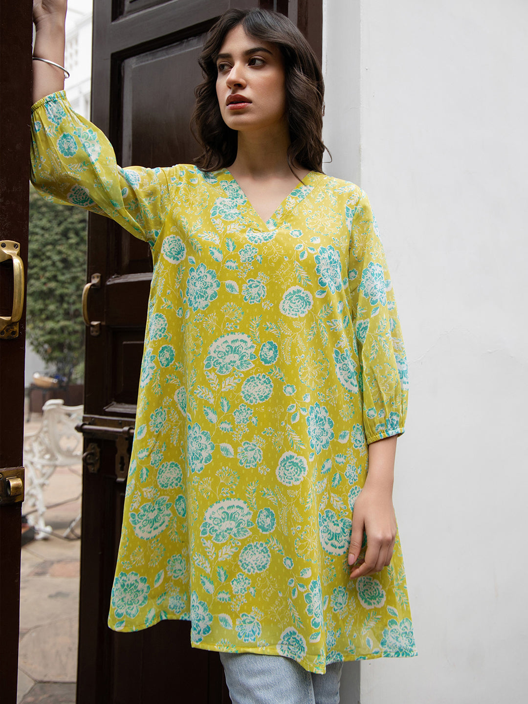 Janasya From Style Master Georgette Floral Regular Tunic - Distacart