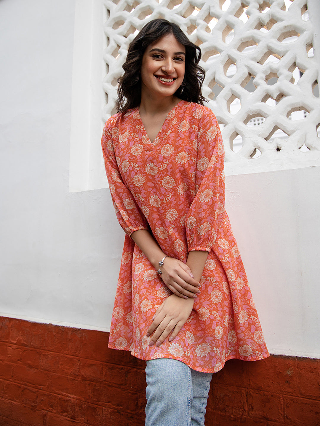 Janasya From Style Master Georgette Floral Regular Tunic - Distacart