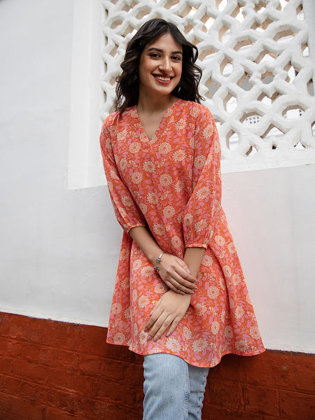 Janasya From Style Master Georgette Floral Regular Tunic