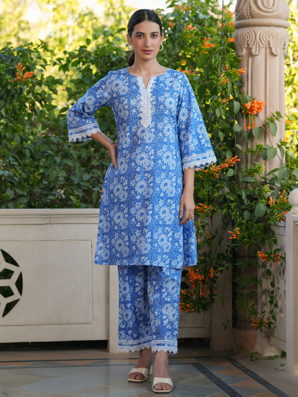 Janasya Light Cotton Floral Straight Top & Bottom Set - Distacart
