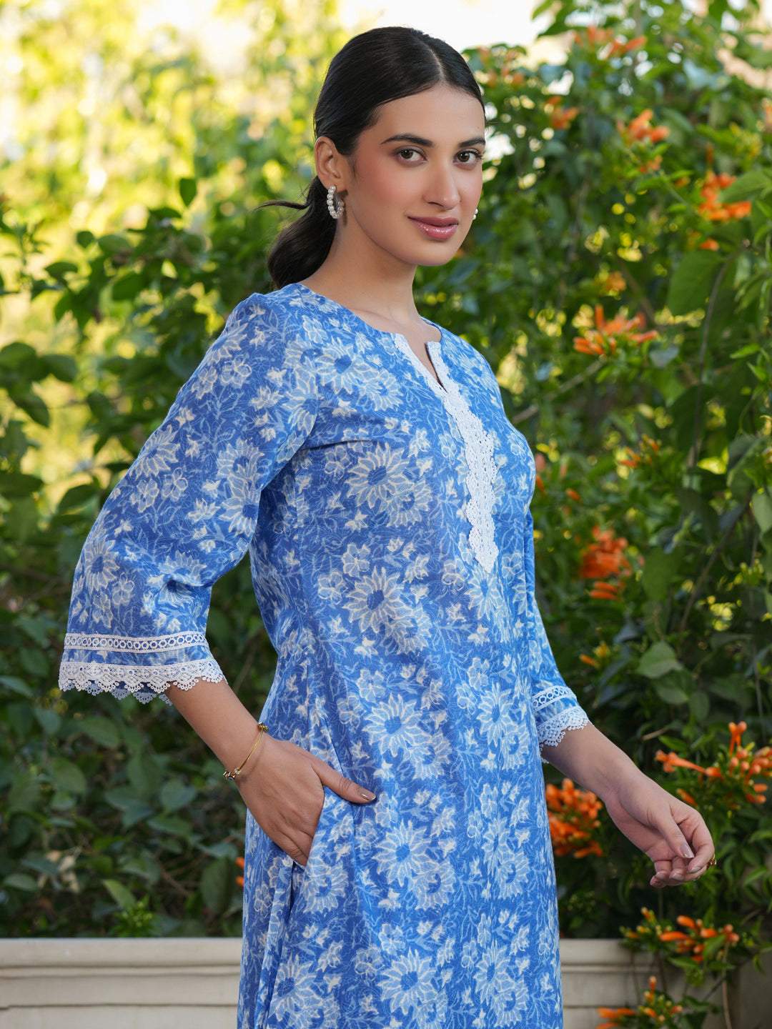 Janasya Light Cotton Floral Straight Top & Bottom Set - Distacart