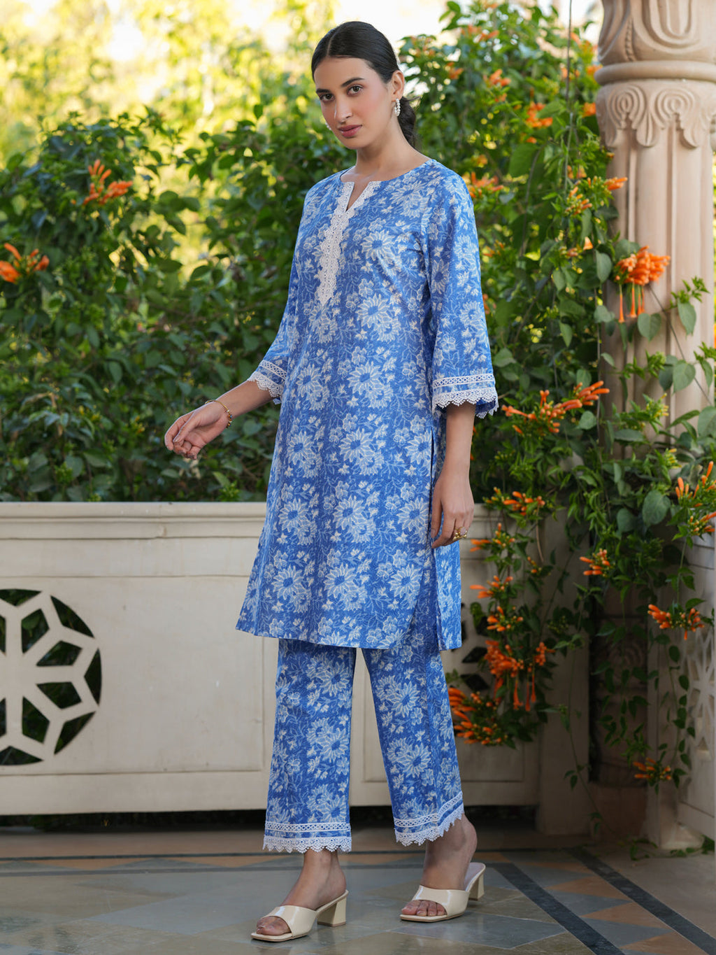 Janasya Light Cotton Floral Straight Top & Bottom Set - Distacart