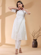 Janasya Light Dobby Cotton Self Design A-Line Kurta Set - Distacart