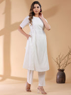 Janasya Light Dobby Cotton Self Design A-Line Kurta Set - Distacart