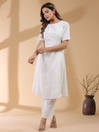 Janasya Light Dobby Cotton Self Design A-Line Kurta Set - Distacart