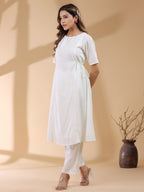 Janasya Light Dobby Cotton Self Design A-Line Kurta Set - Distacart