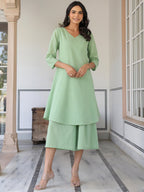 Janasya Light Dobby Cotton Self Design A-Line Top & Bottom Set - Distacart