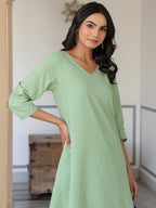 Janasya Light Dobby Cotton Self Design A-Line Top & Bottom Set - Distacart