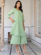 Janasya Light Dobby Cotton Self Design A-Line Top & Bottom Set - Distacart