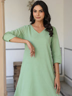 Janasya Light Dobby Cotton Self Design A-Line Top & Bottom Set - Distacart