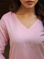 Janasya Light Dobby Cotton Self Design A-Line Top & Bottom Set - Distacart
