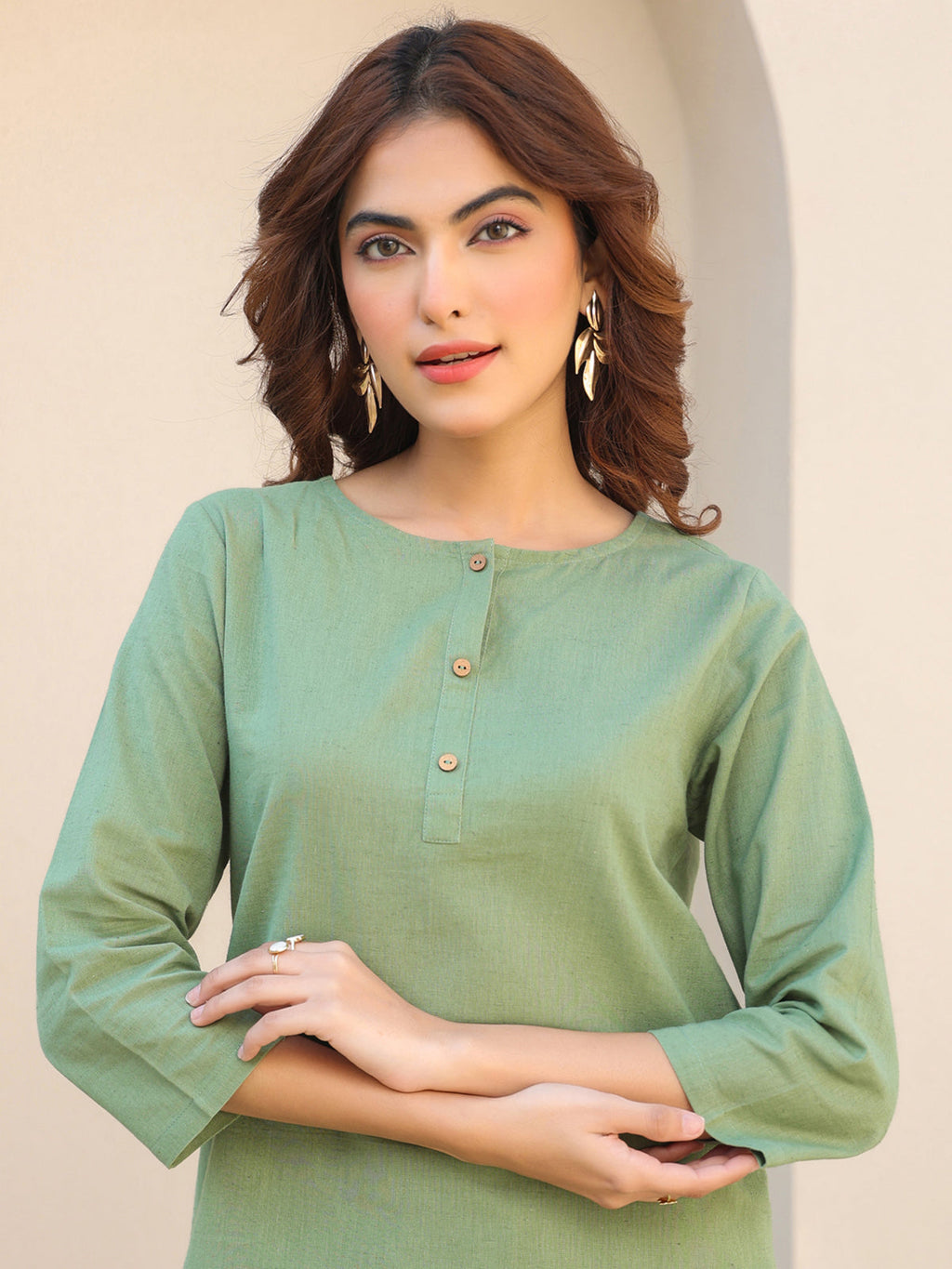 Janasya Dark Cotton Solid A-Line Top & Bottom Set - Distacart