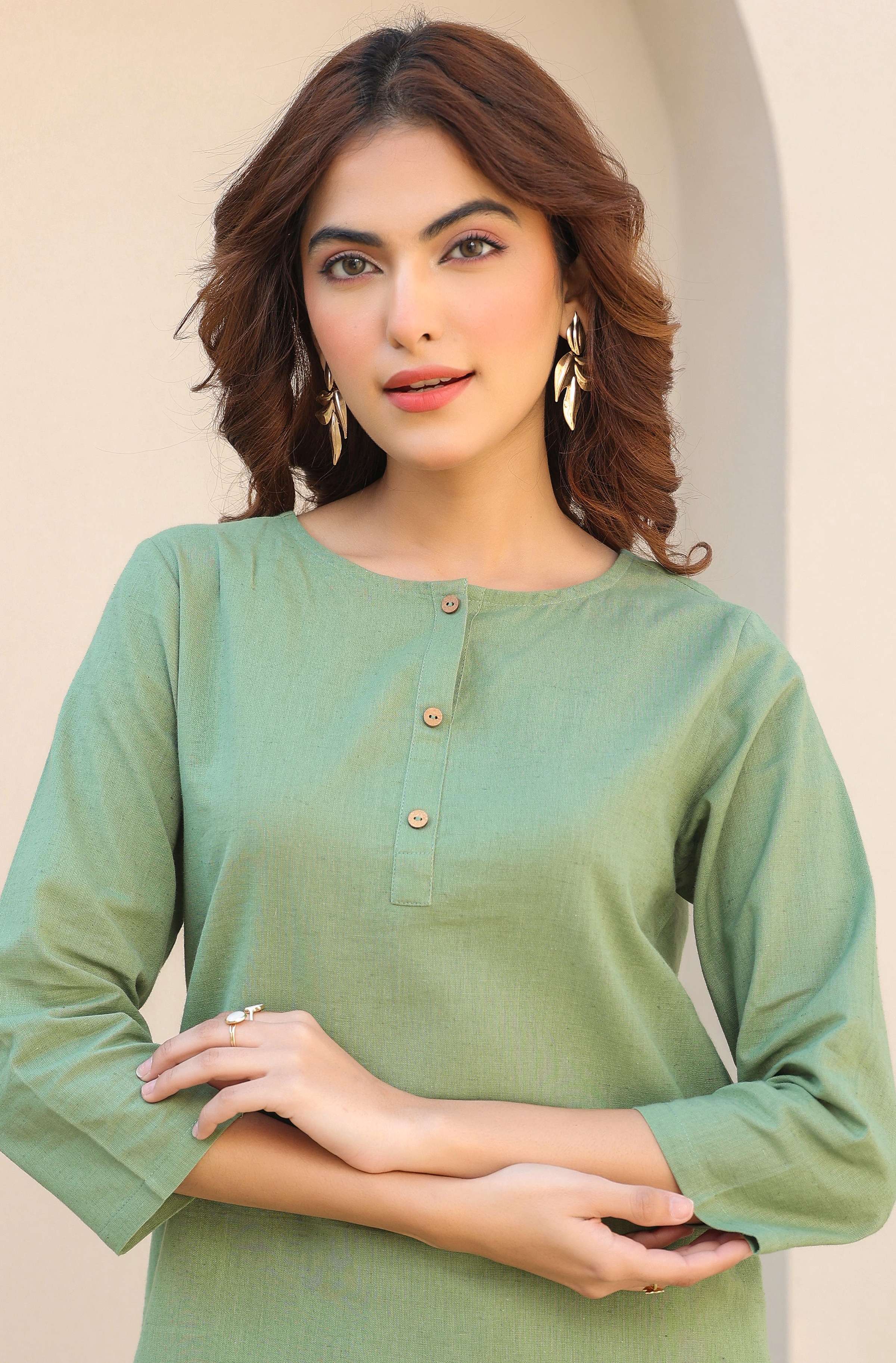 Janasya Dark Cotton Solid A-Line Top & Bottom Set - Distacart