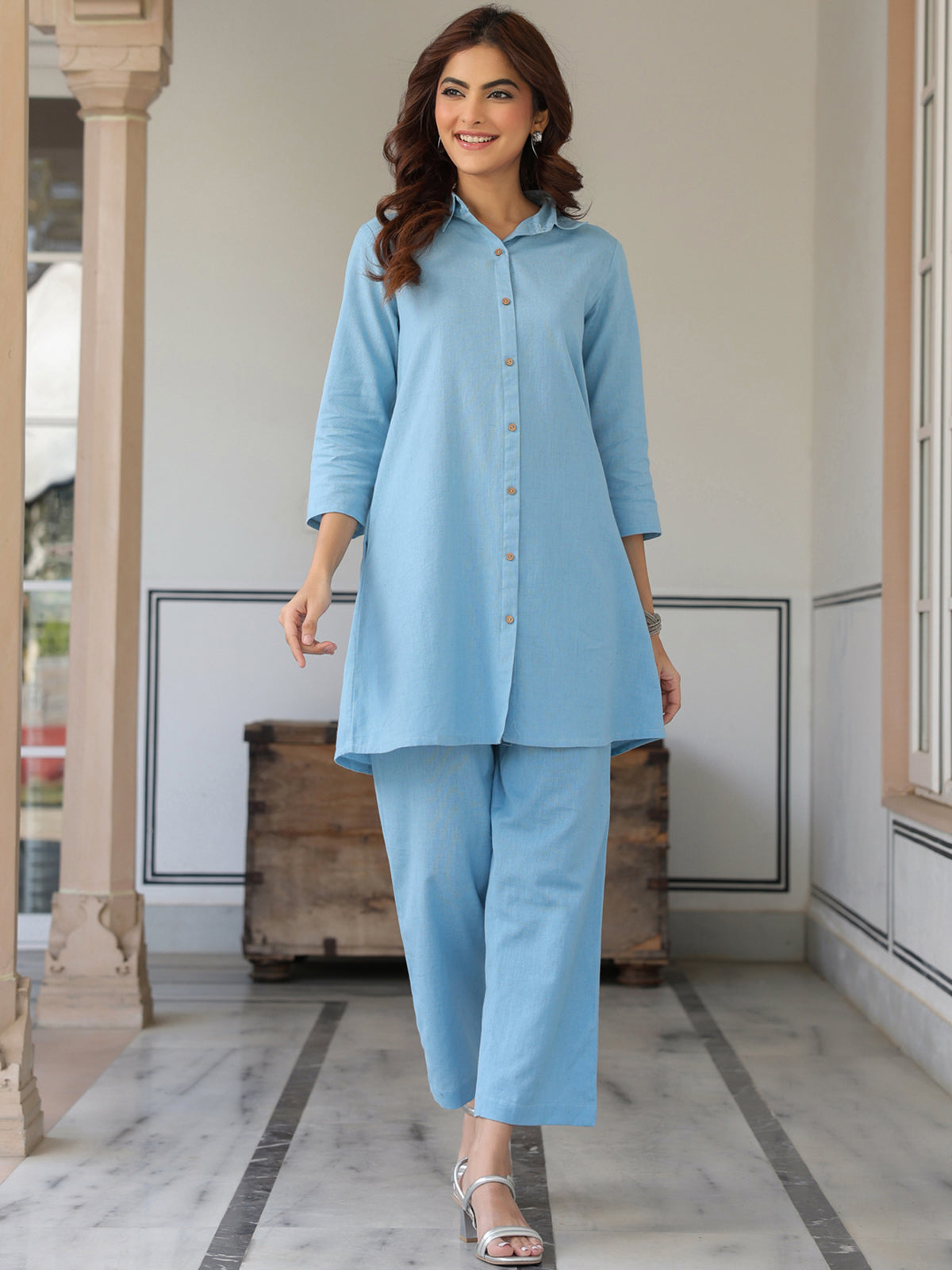 Janasya Light Cotton Solid Straight Top & Bottom Set - Distacart