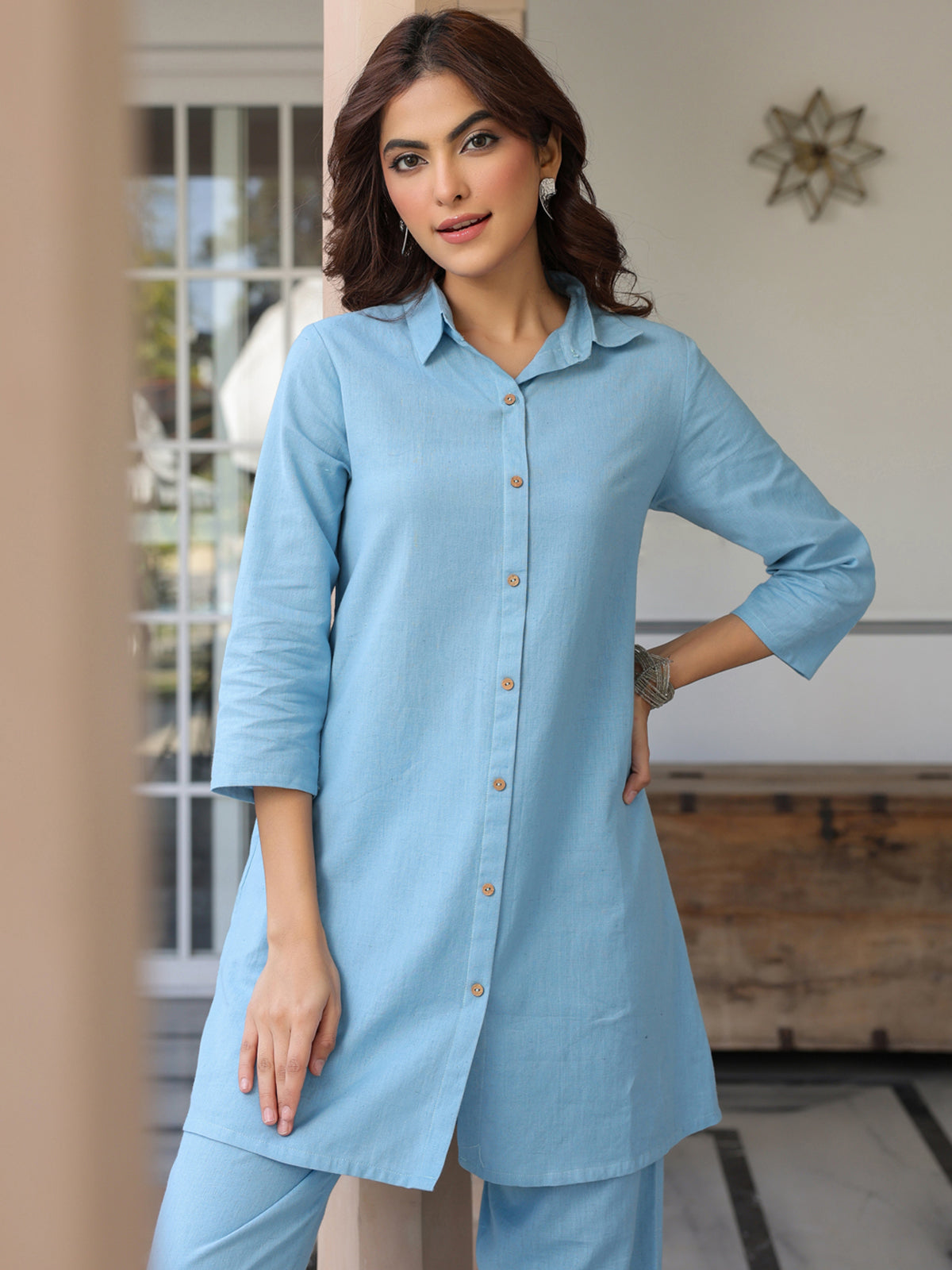 Janasya Light Cotton Solid Straight Top & Bottom Set - Distacart