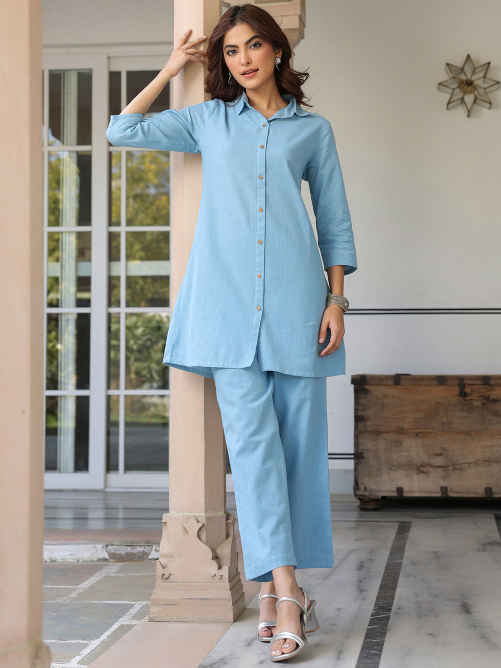 Janasya Light Cotton Solid Straight Top & Bottom Set - Distacart