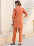 Janasya Dark Cotton Solid A-Line Top & Bottom Set - Distacart
