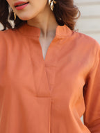 Janasya Dark Cotton Solid A-Line Top & Bottom Set - Distacart