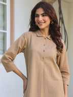 Janasya Dark Cotton Solid A-Line Top & Bottom Set - Distacart