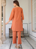 Janasya Dark Cotton Solid A-Line Top & Bottom Set - Distacart