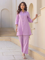 Janasya Light Cotton Solid A-Line Top & Bottom Set - Distacart