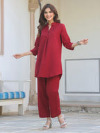 Janasya Dark Cotton Solid A-Line Top & Bottom Set - Distacart