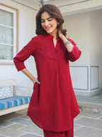 Janasya Dark Cotton Solid A-Line Top & Bottom Set - Distacart