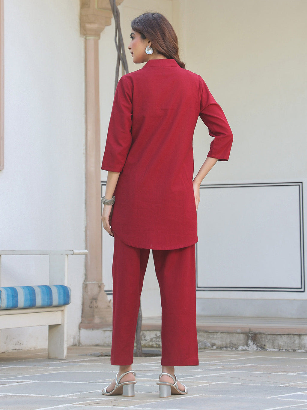 Janasya Dark Cotton Solid A-Line Top & Bottom Set - Distacart
