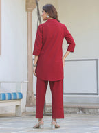 Janasya Dark Cotton Solid A-Line Top & Bottom Set - Distacart