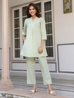 Janasya Light Cotton Solid A-Line Top & Bottom Set - Distacart
