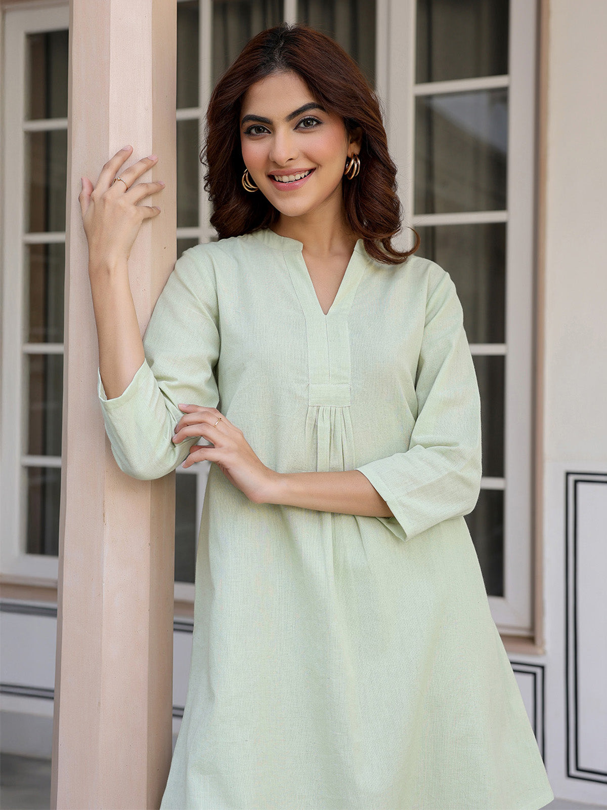 Janasya Light Cotton Solid A-Line Top & Bottom Set - Distacart