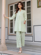 Janasya Light Cotton Solid A-Line Top & Bottom Set - Distacart