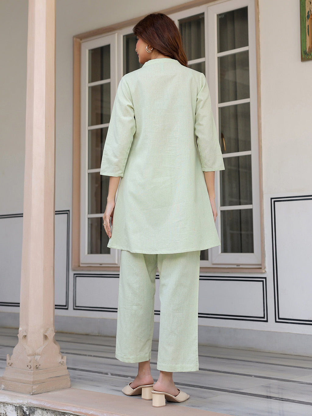 Janasya Light Cotton Solid A-Line Top & Bottom Set - Distacart