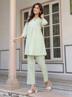 Janasya Light Cotton Solid A-Line Top & Bottom Set - Distacart