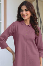 Janasya Light Cotton Solid A-Line Top & Bottom Set - Distacart