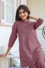 Janasya Light Cotton Solid A-Line Top & Bottom Set - Distacart