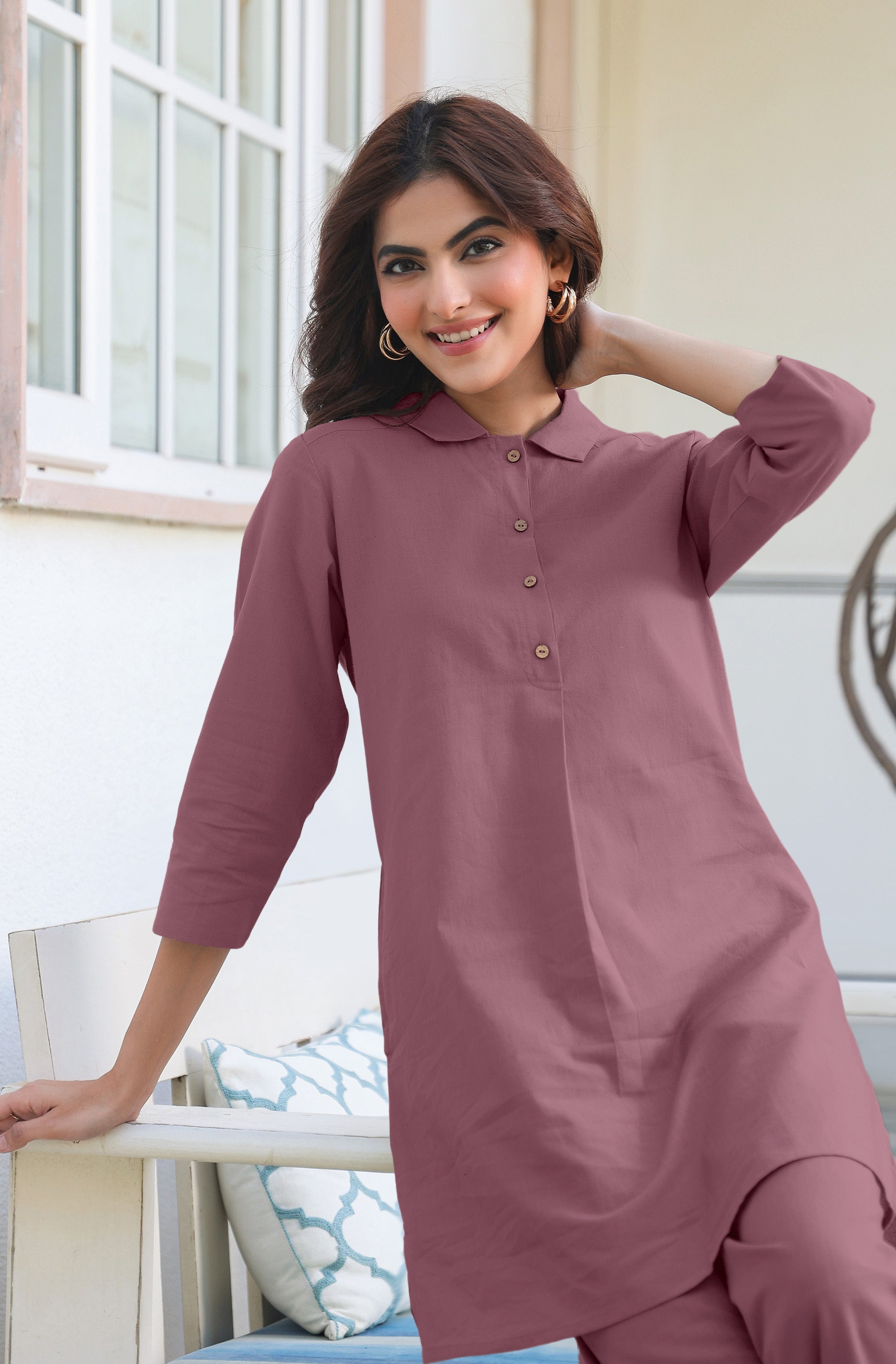 Janasya Light Cotton Solid A-Line Top & Bottom Set - Distacart