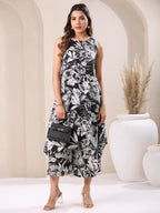 Janasya Dark Rayon Floral A-Line Top & Bottom Set - Distacart