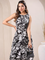 Janasya Dark Rayon Floral A-Line Top & Bottom Set - Distacart