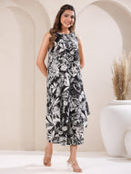 Janasya Dark Rayon Floral A-Line Top & Bottom Set - Distacart