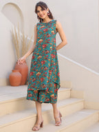 Janasya Dark Rayon Floral A-Line Top & Bottom Set - Distacart