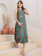 Janasya Dark Rayon Floral A-Line Top & Bottom Set - Distacart