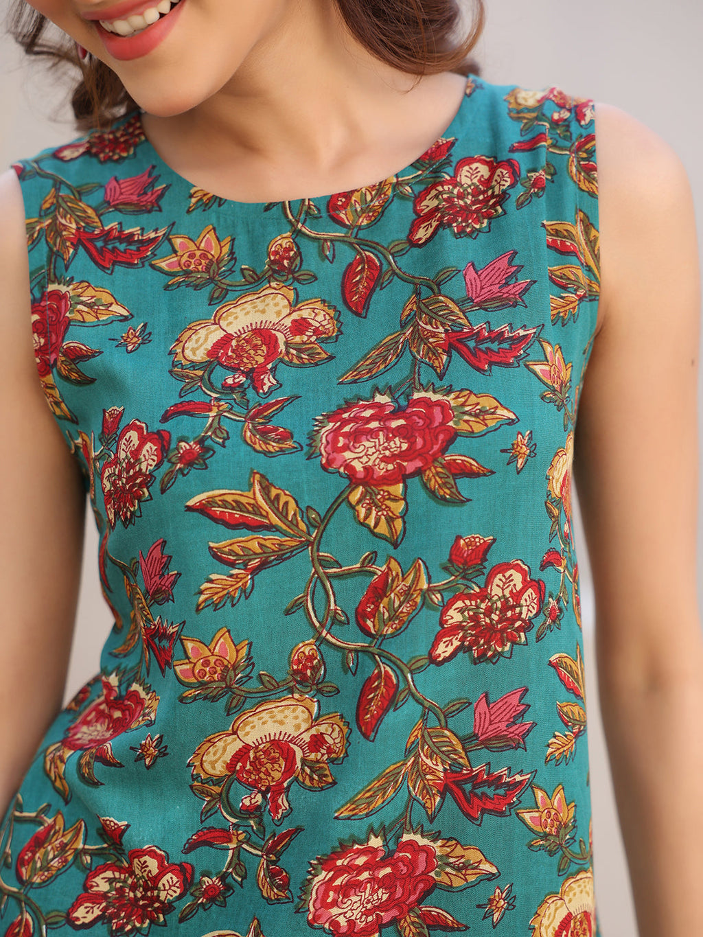 Janasya Dark Rayon Floral A-Line Top & Bottom Set - Distacart