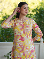 Janasya Bright Cotton Floral Straight Top & Bottom Set - Distacart