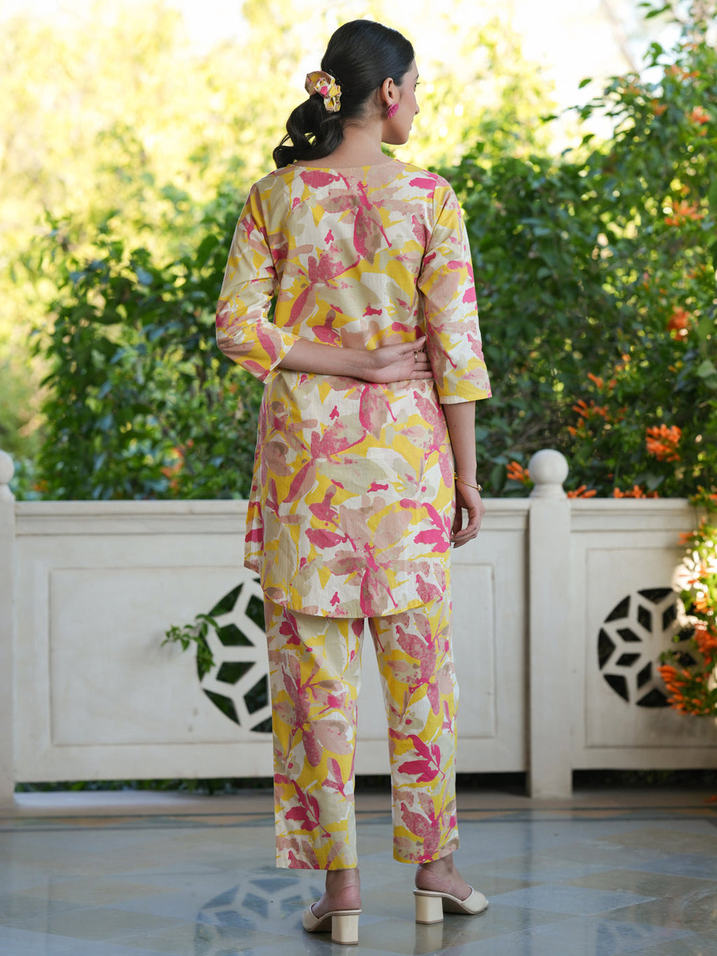 Janasya Bright Cotton Floral Straight Top & Bottom Set - Distacart