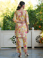 Janasya Bright Cotton Floral Straight Top & Bottom Set - Distacart