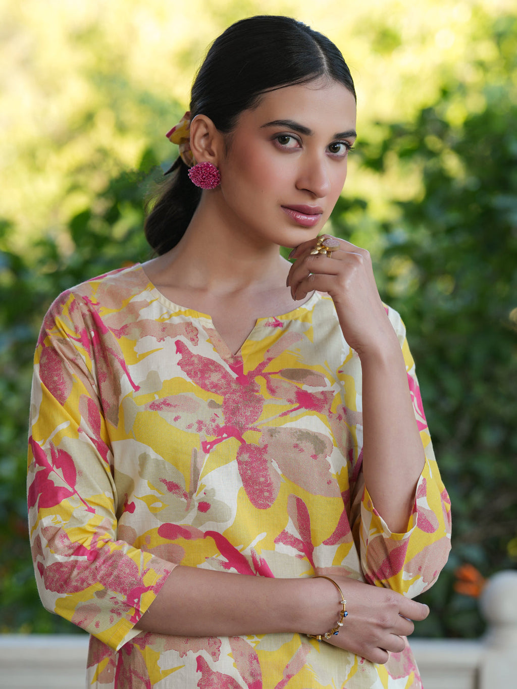 Janasya Bright Cotton Floral Straight Top & Bottom Set - Distacart