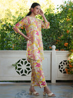 Janasya Bright Cotton Floral Straight Top & Bottom Set - Distacart