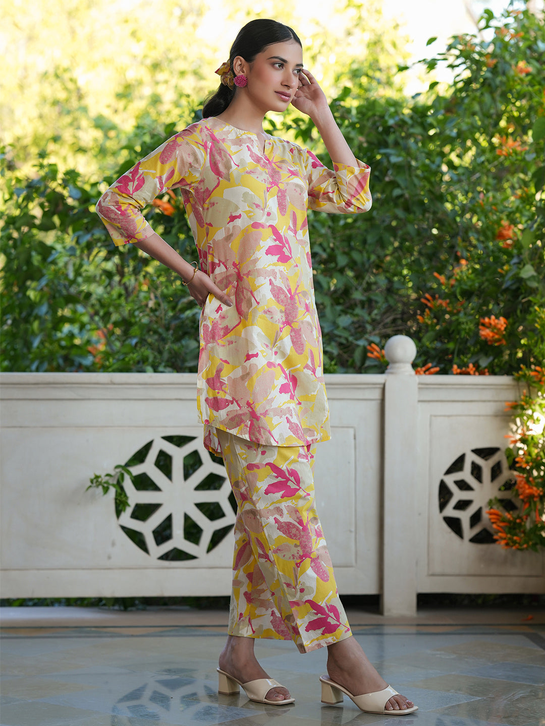 Janasya Bright Cotton Floral Straight Top & Bottom Set - Distacart