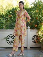 Janasya Bright Cotton Floral Straight Top & Bottom Set - Distacart